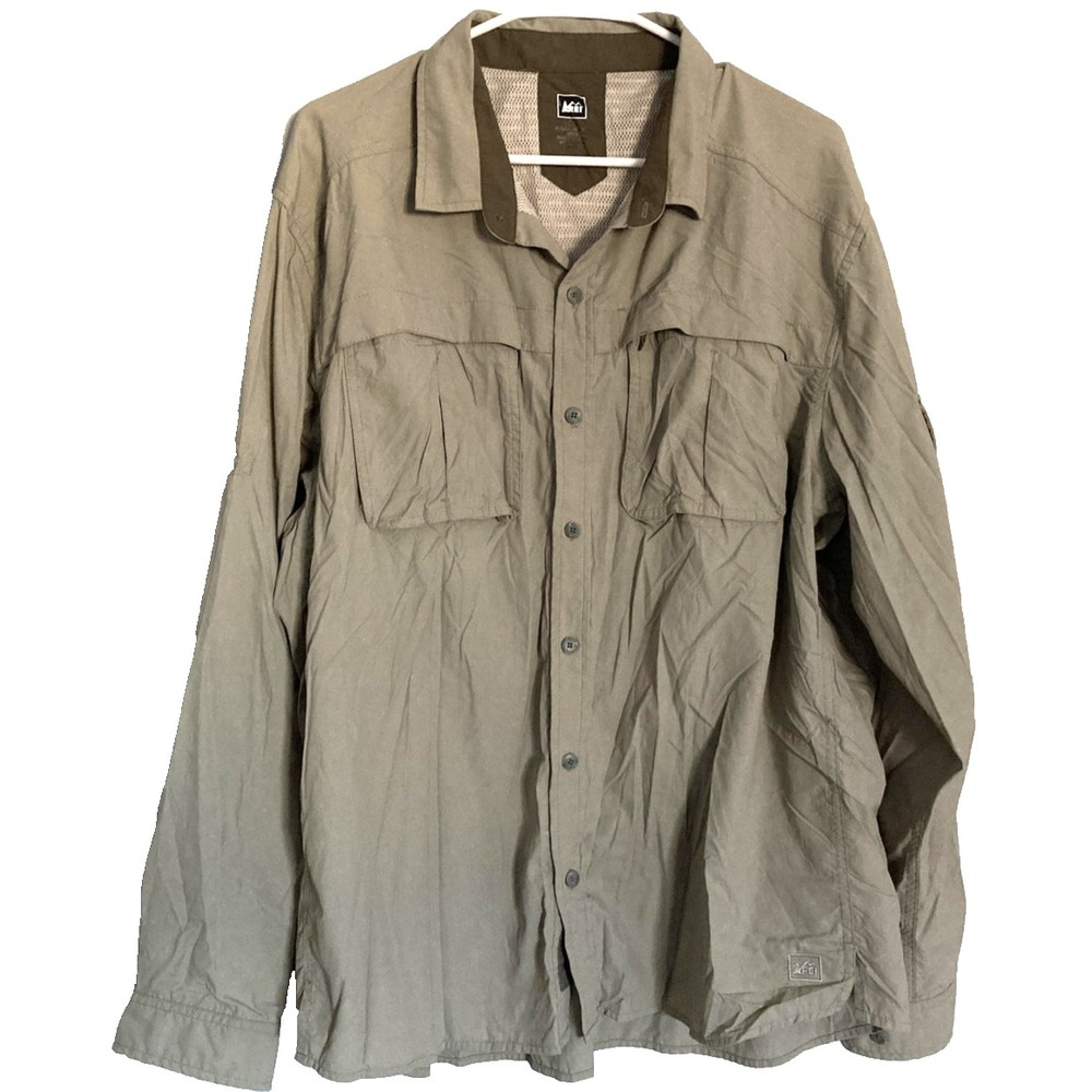 REI Shirt Mens 2XL Vented Long Sleeve Hiking Fishing Nylon Mesh Outdoor Pockets